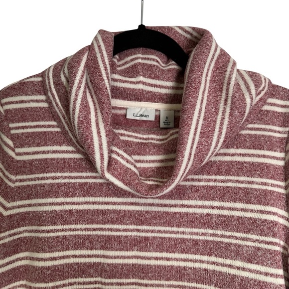 L.L. Bean Med Petite Red & Cream Striped Cowl Neck Cozy Pullover - Picture 2 of 6